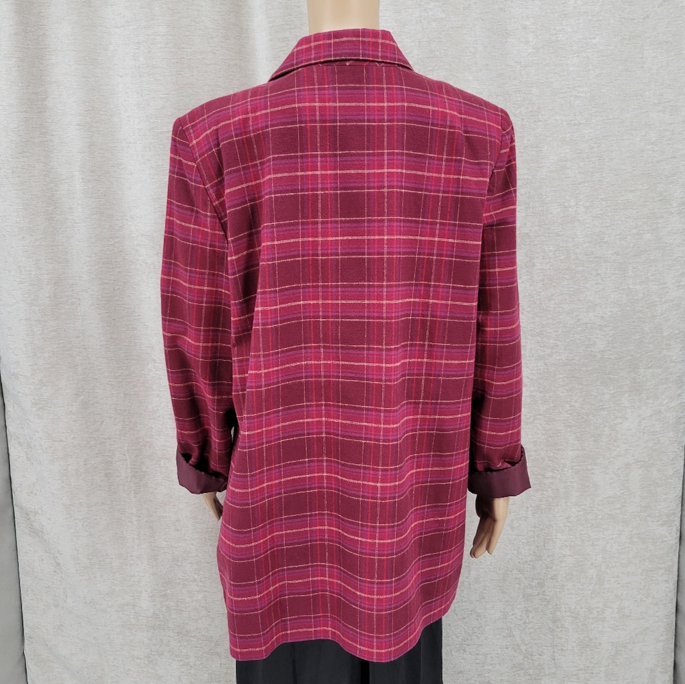 Women's Raspberry Plaid Single-Button Blazer Jacket - Picture 5 of 15
